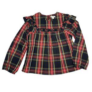 Crewcuts Tartan Plaid Ruffle Apron Top Girls' L Holiday